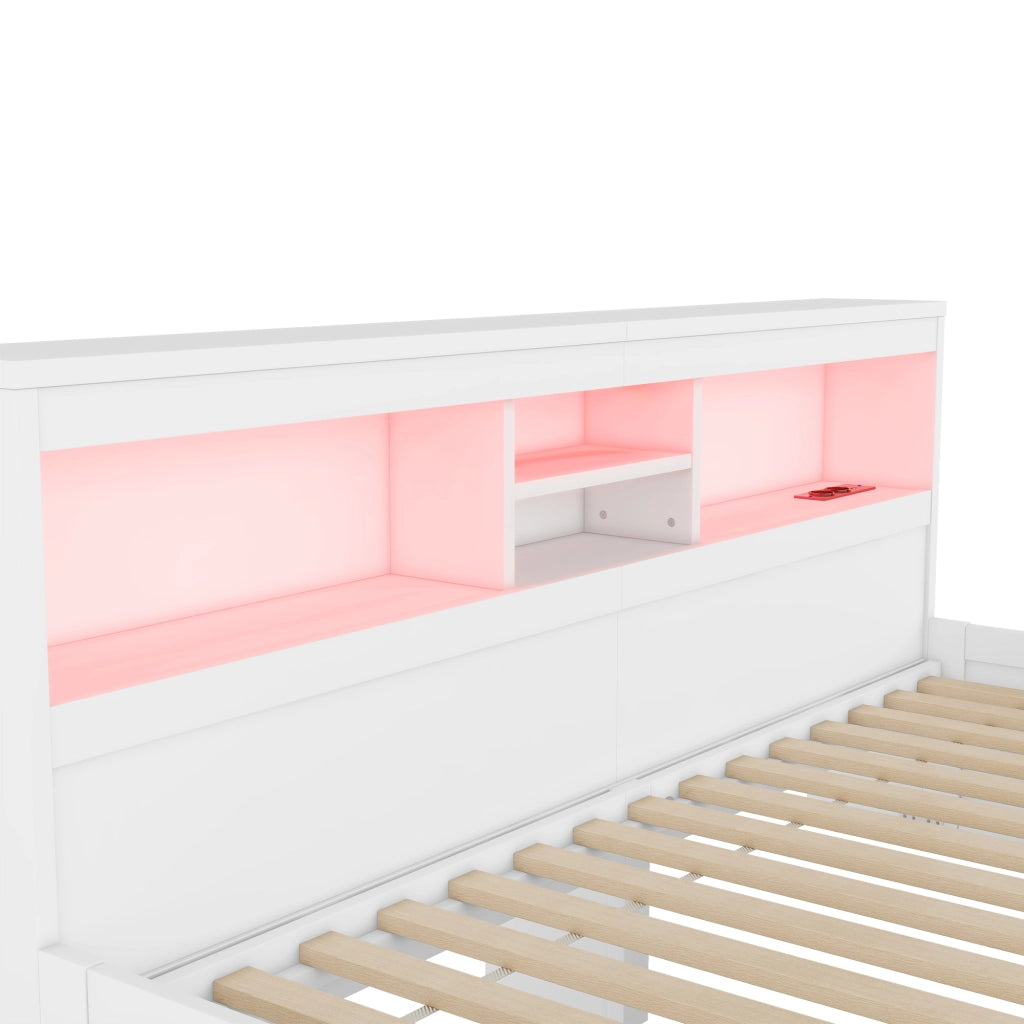 LETTO Daybed 90x200 cm con 2 cassetti, USB e LED Bianco
