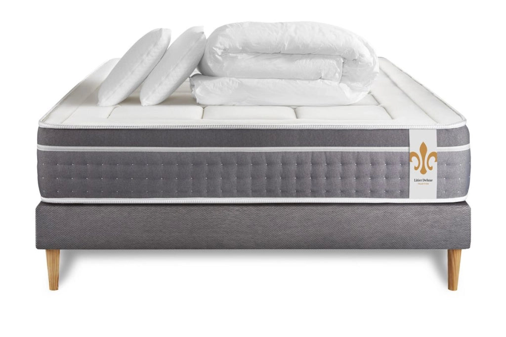 Pacchetto letto completo - Materasso 200x200cm + Box spring con doghe (kit) + 2 cuscini + Piumino - Trente