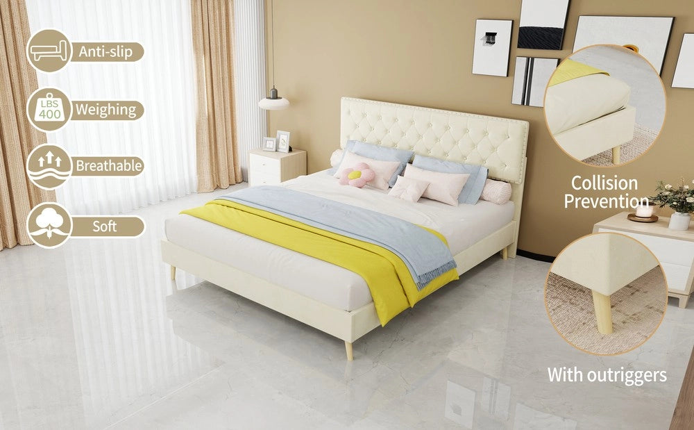 Letto Contenitore Imbottito ¨C MINIMAL ¨C Beige 160x200 con Materasso