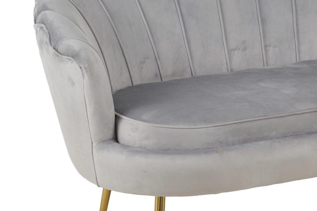 Divano Due 2 Posti In Velluto Forma Conchiglia Gambe In Metallo 133x63x75 Cm Camera Soggiorno Ufficio  Grigio