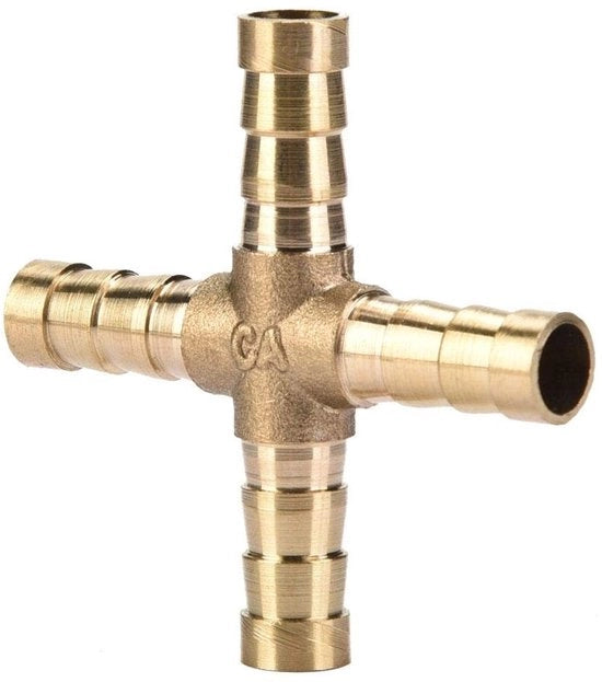 Fitting a 4 vie - Connettore a 4 vie - Adatto per aria/acqua/olio/gas - Realizzato in ottone - di alta qualità - Duraturo - Connettore rapido