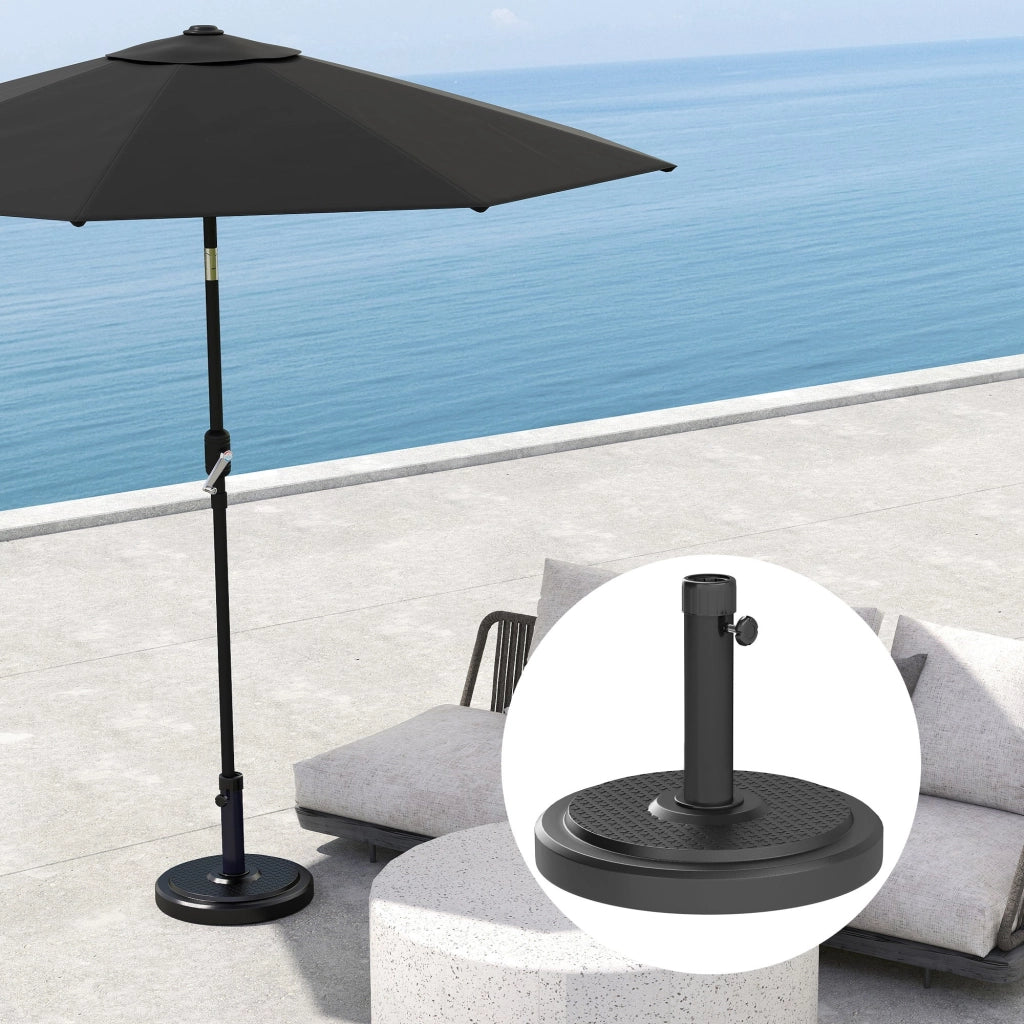 Base per Ombrellone Rotonda per Pali da Ø3,8 e Ø4,8 cm in Calcestruzzo Rivestito in HDPE Nero