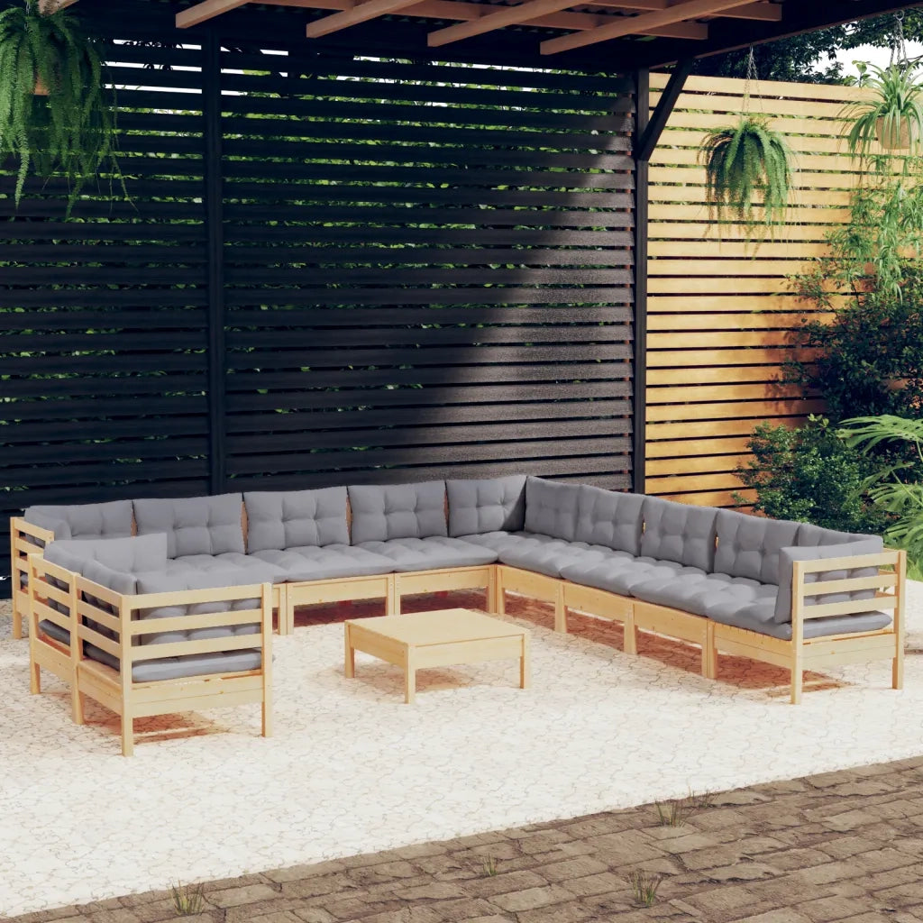 Set Divani da Giardino 12 pz con Cuscini Grigi Massello di Pino 3096928