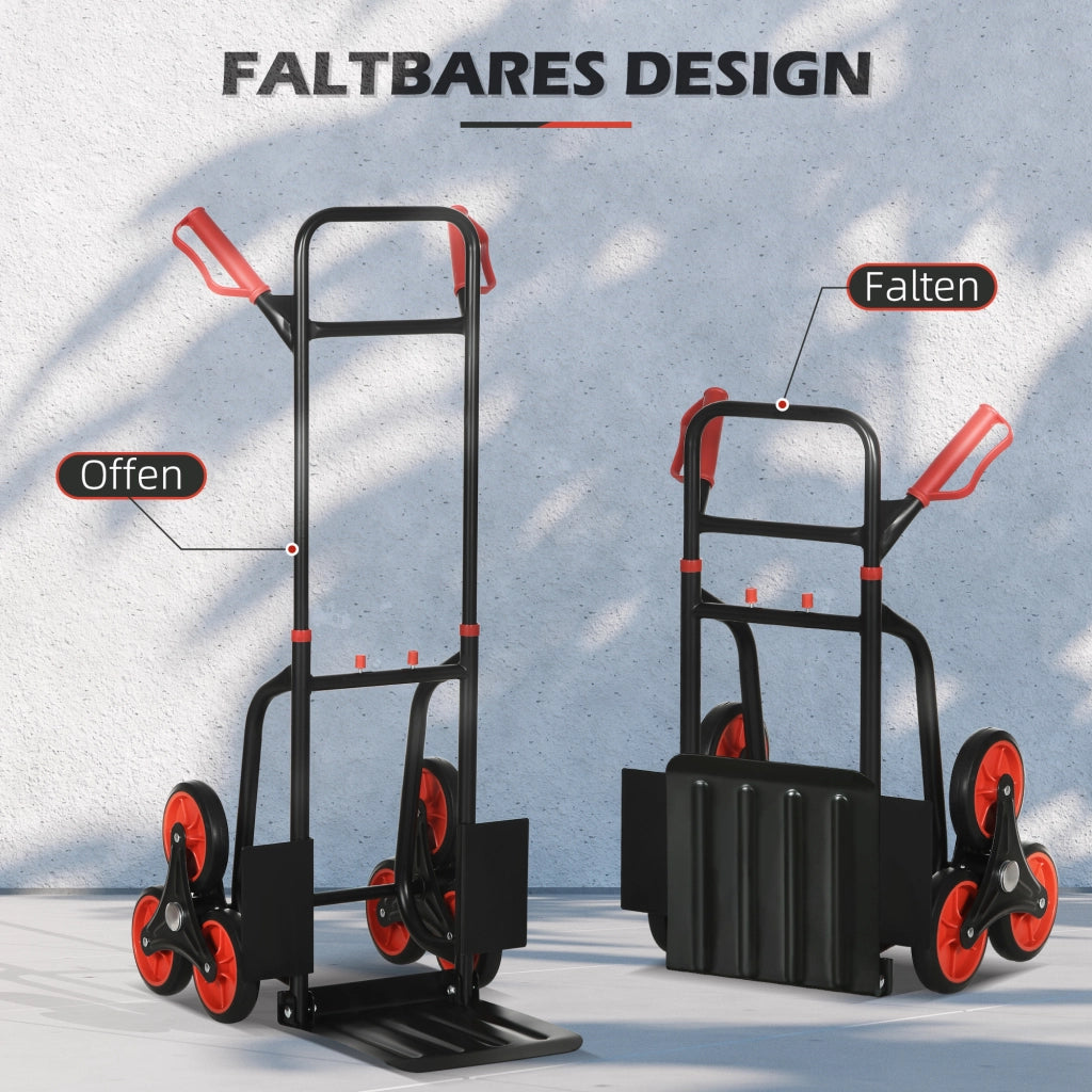Carrello saliscale in acciaio con 6 ruote, manico telescopico, portata 120 kg, nero