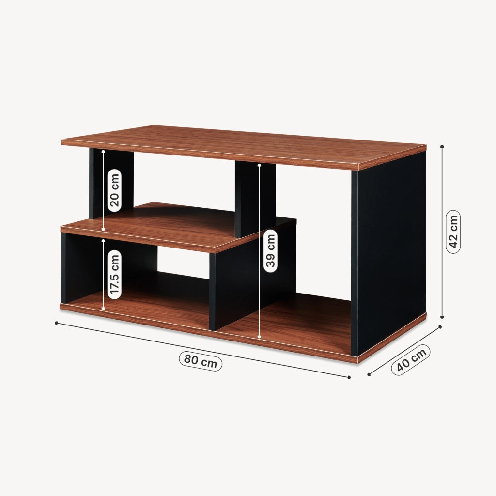 Tavolino da Salotto Trond con 3 Vani Aperti 80 x 40 x 42 cm - Nero/Effetto Noce [en.casa]