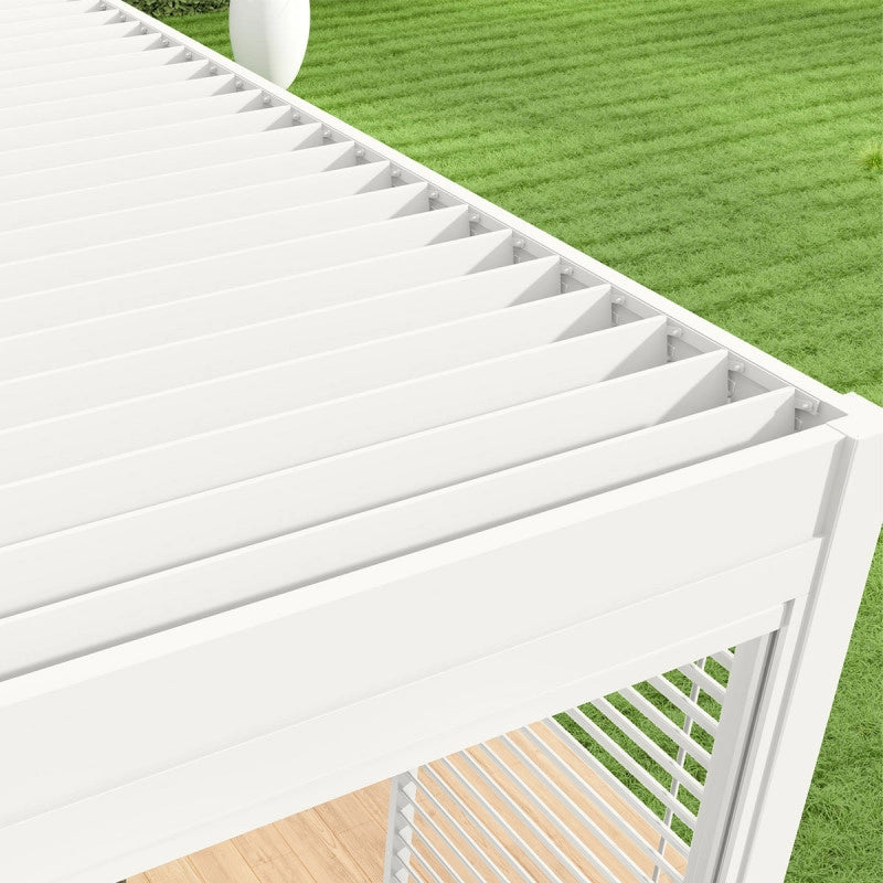 Pergola bioclimatica OmbrÃ©a adossata VS 3x4M Bianco + 1 tenda 4M bianco
