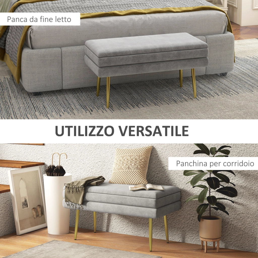 Panca Fondo Letto con Contenitore ¨C Zephmum ¨C 79.5x37.5x43 cm Grigia