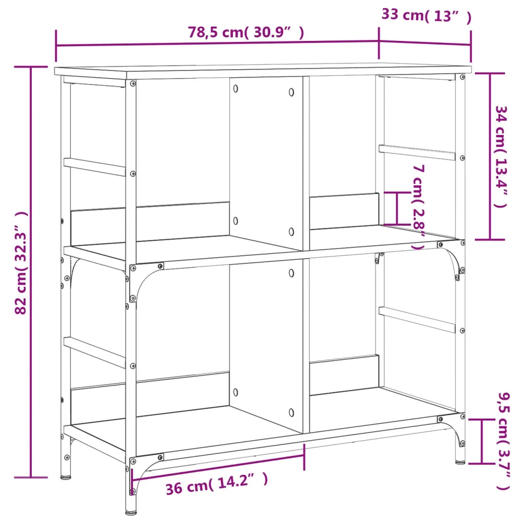 Libreria-Scaffale per Libri-Mobile di Stoccaggio Rovere Fumo 78,5x33x82 cm in Legno Multistrato