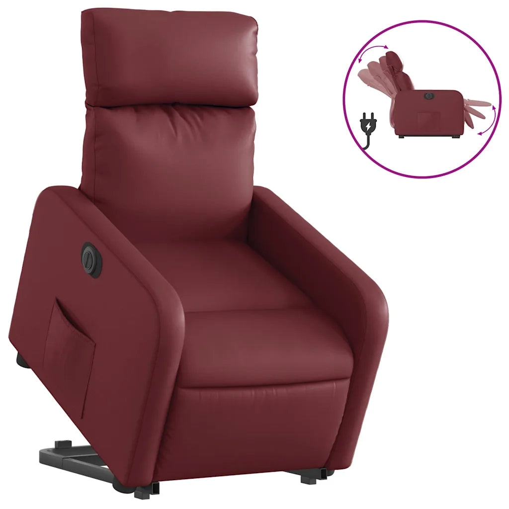 Poltrona | Sedia Relax Alzapersona Reclinabile Rosso Vino in Similpelle