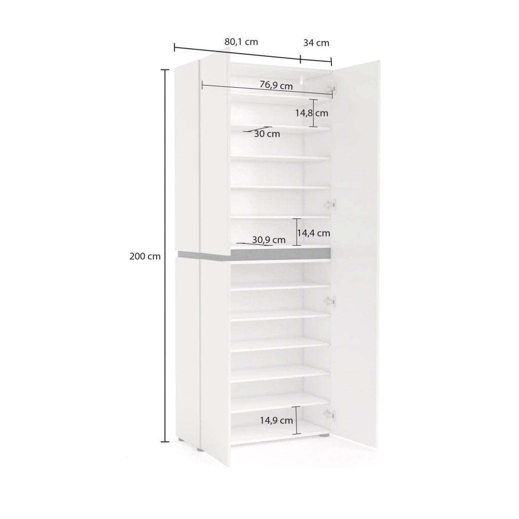 Mobile Portascarpe Baiso, Scarpiera 42 Paia Made in Italy, 80x34x200h cm Bianco Lucido