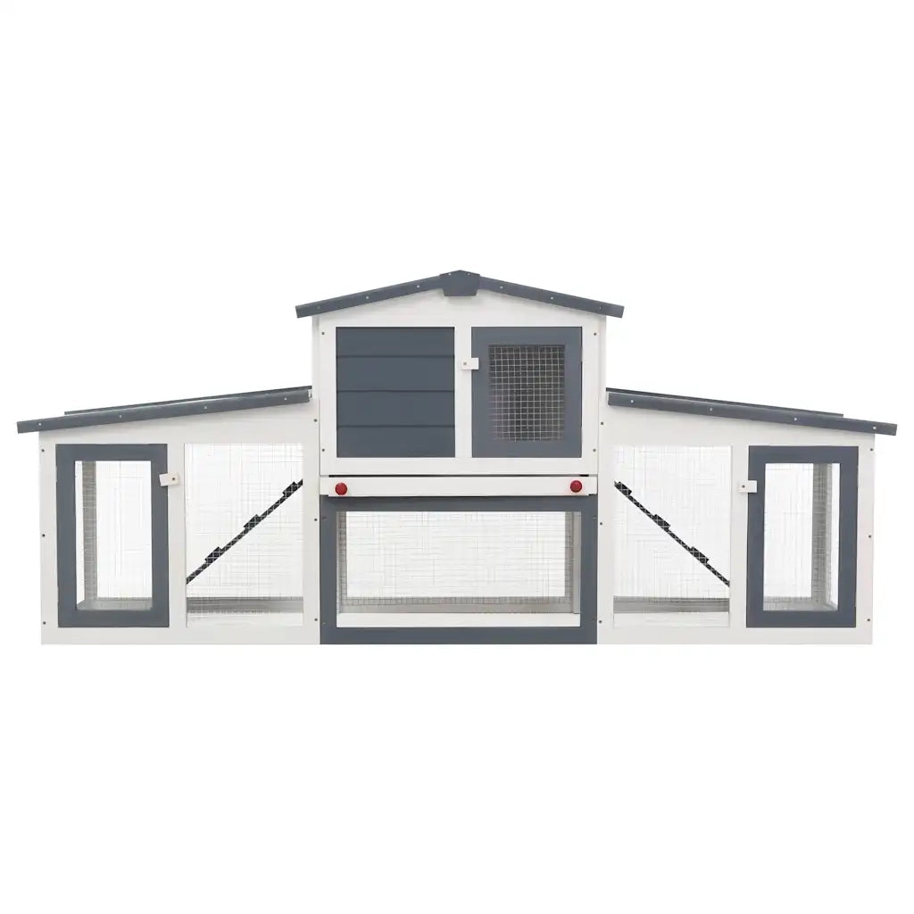Conigliera per Esterni Grande Grigia e Bianca 204x45x85cm in Legno cod mxl 51567