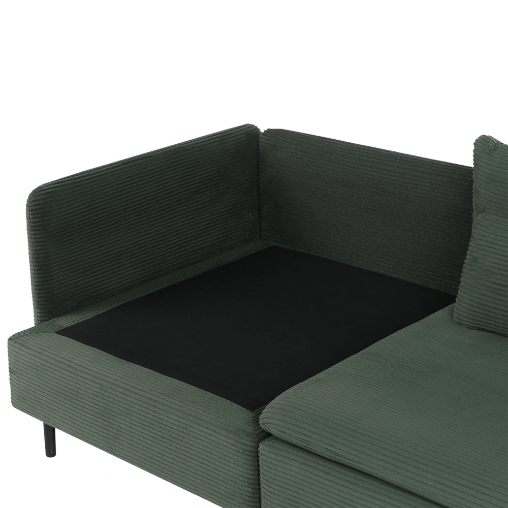 Divano componibile a 3 posti con angolo a sinistra in velluto a coste verde design moderno