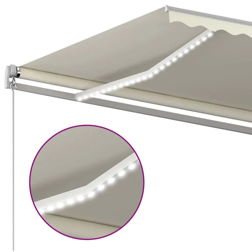 Tenda da Sole Retrattile Manuale con LED 600x300 cm Crema 3068962