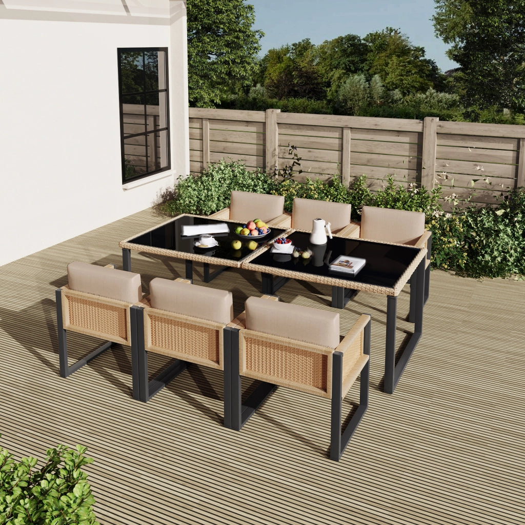 Set Tavolo e Sedie da Giardino Polyrattan 6 Posti con Cuscini ¨C MINIMAL ¨C Antracite