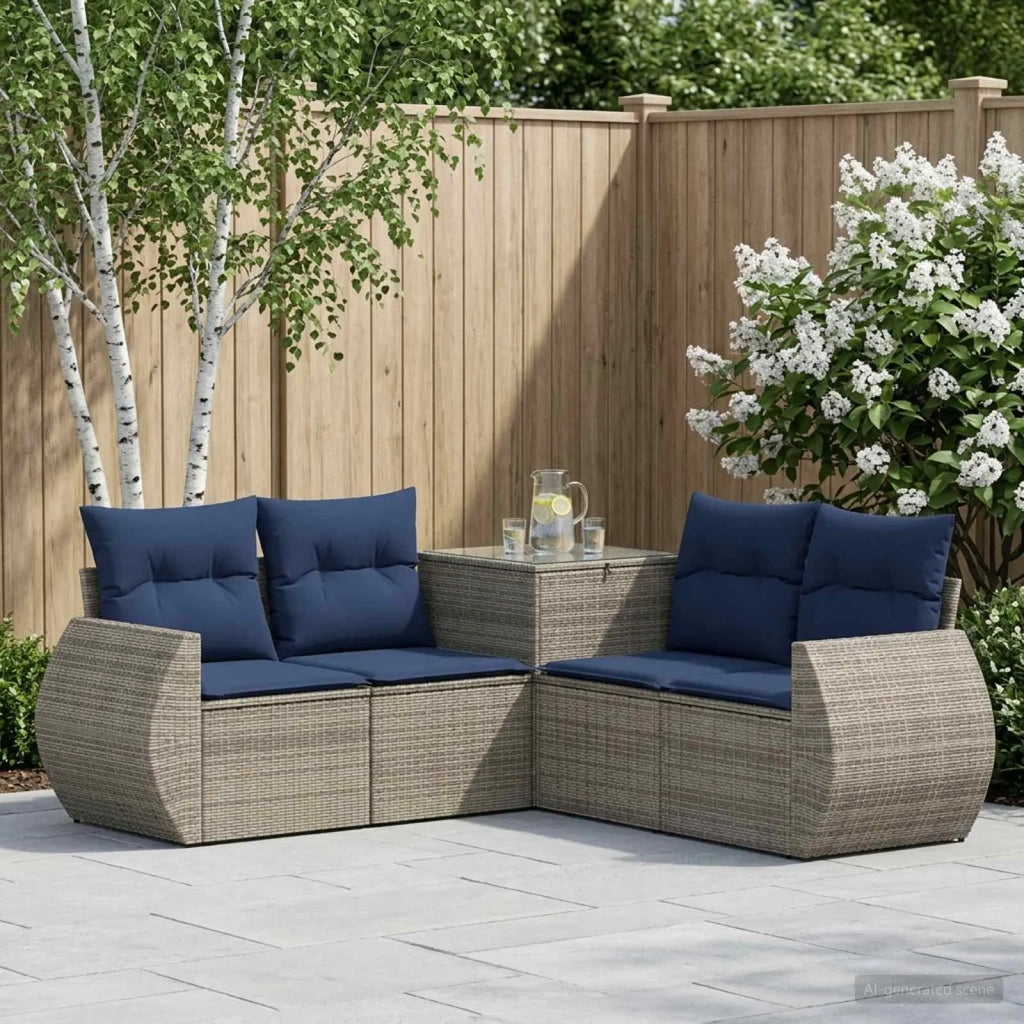 Set di divani 5 pz Grigio e Blu Navy Rattan sintetico e Acciaio 3447901
