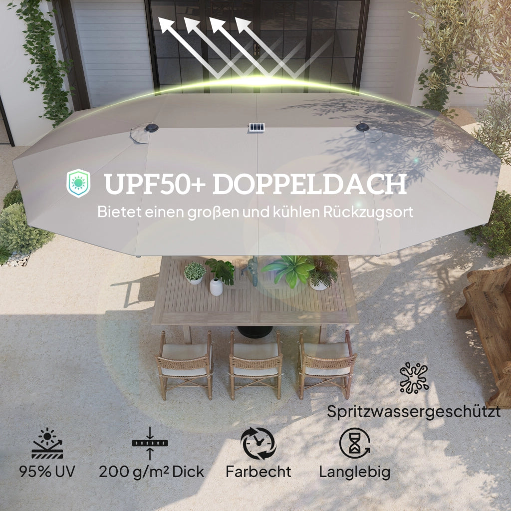 Ombrellone Doppio con Luci Solari ¨C zephmum ¨C Alluminio Polyester UPF50+ Antracite