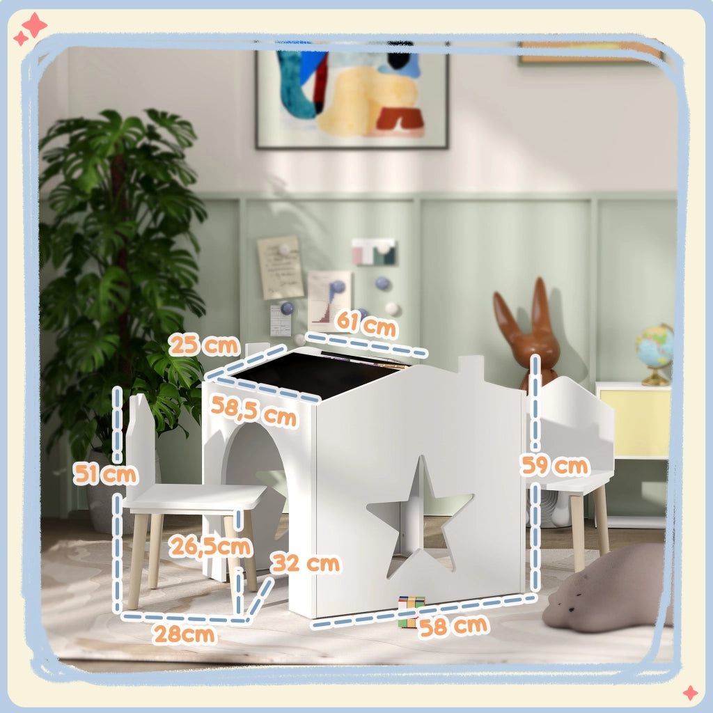 Tavolo da pranzo per bambini con 2 sedie ¨C zephmum ¨C bianco, MDF e pino