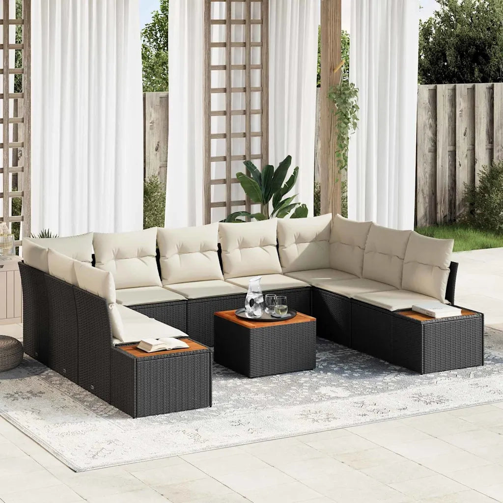 Set Divano da Giardino 5 pcs Nero e Crema Polyrattan 3356837
