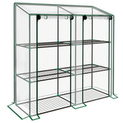 Serra da Giardino 143x46x151 cm con 6 Mensole e 2 Porte Avvolgibili Copertura in PE Trasparente