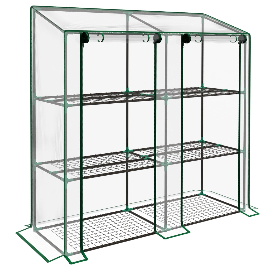 Serra da Giardino 143x46x151 cm con 6 Mensole e 2 Porte Avvolgibili Copertura in PE Trasparente