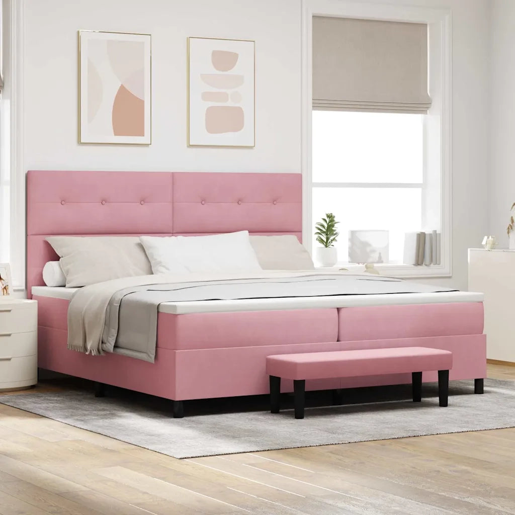 Letto a molle con materasso Rosa 200 x 200 cm Velluto 3344539