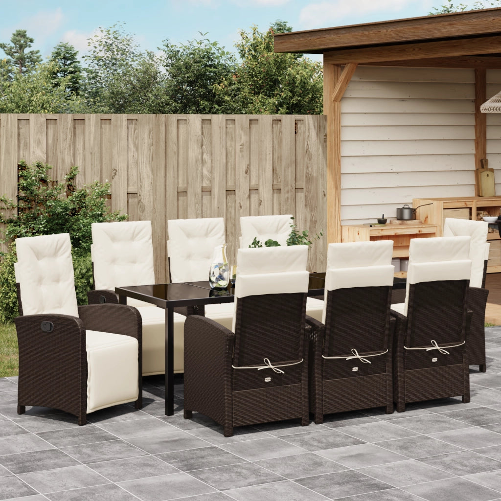 Set da Pranzo per Giardino  con Cuscini Marrone in Polyrattan