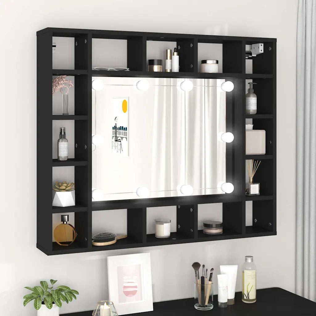 Armadietto a Specchio | Armadio da bagno con LED Nero 91x15x76,5 cm