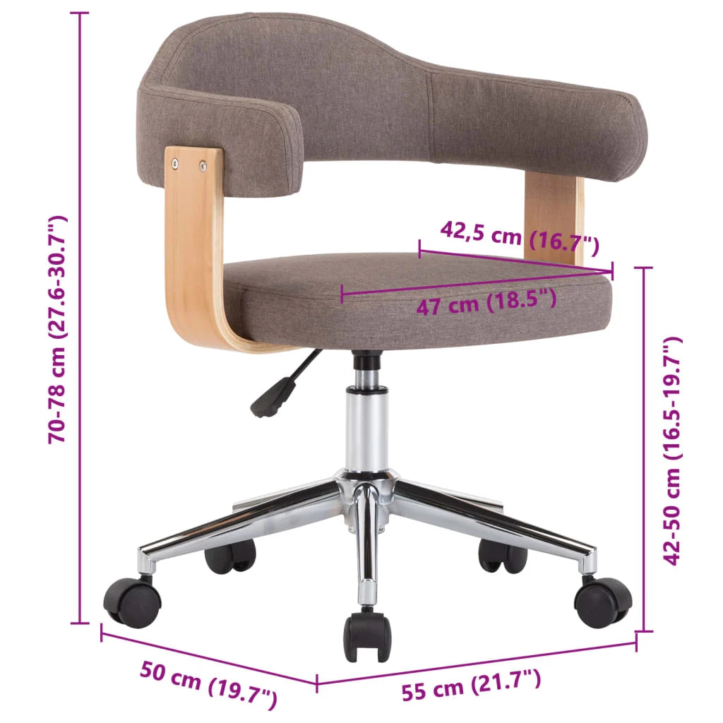 Sedia girevole da ufficio/studio in legno curvato e tessuto color tortora 02_0024176
