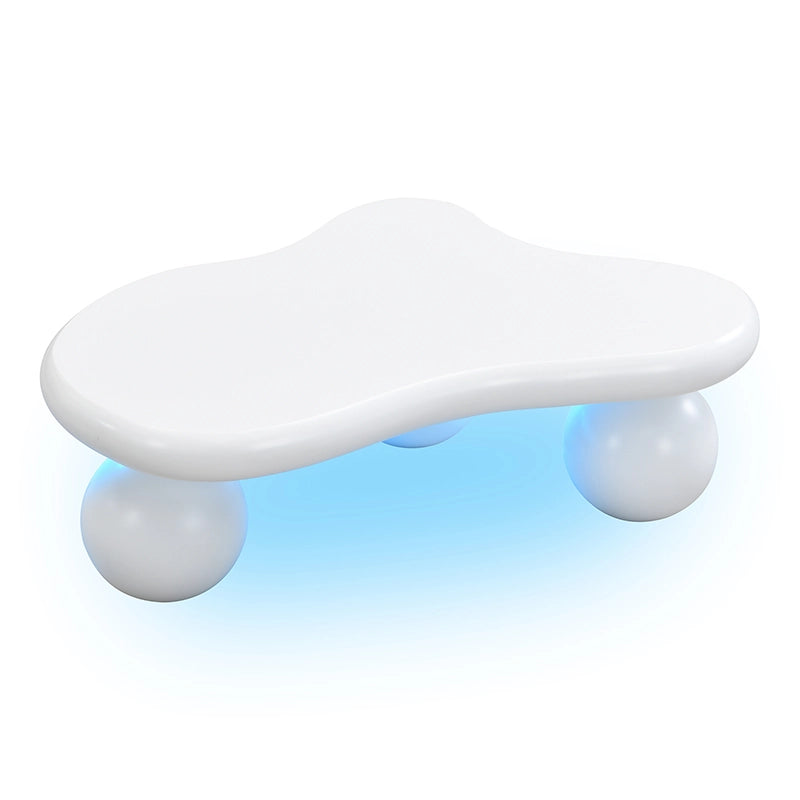 Tavolino da caffè 95x62.5x32 cm; luce LED a 16 colori; design a nuvola; MDF bianco