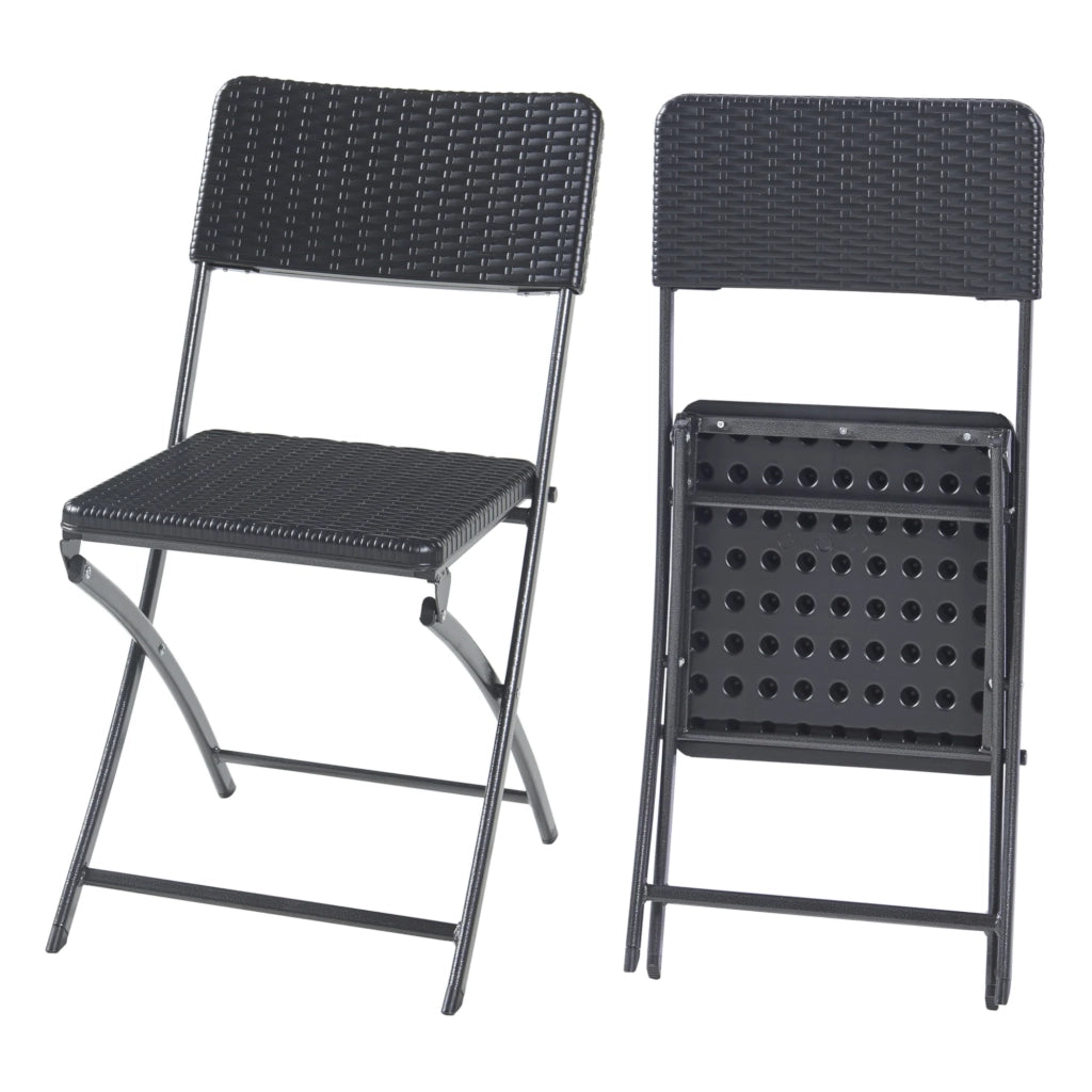 Set di 2 sedie pieghevoli da esterno per giardino campeggio e patio 81 x 45 x 58 cm effetto rattan nero 03_0009640