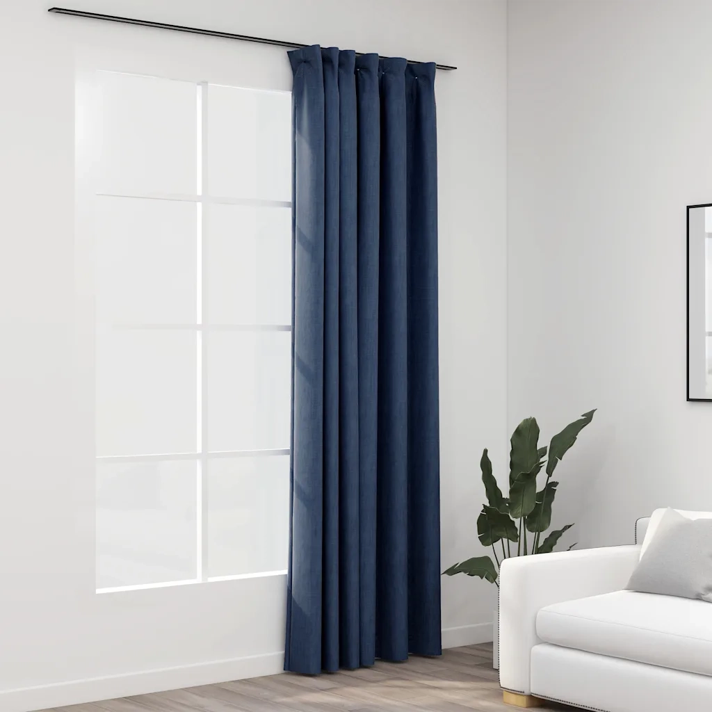 Tende Oscuranti | Tende Blackout con Ganci Effetto Lino Blu 290x245 cm