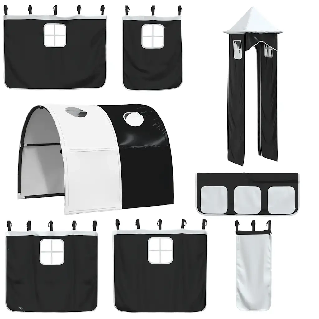 vidaXL Letto a Castello con Scivolo e Tende Bianco e Nero 90x200 cm