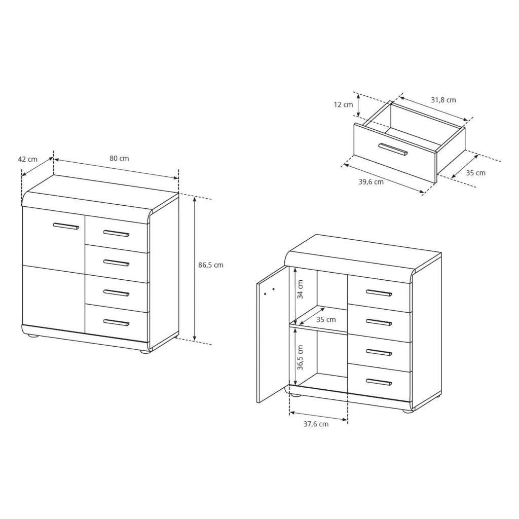 Madia Hamo, Credenza 4 Cassetti, 80x42x87h cm Marrone Rovere