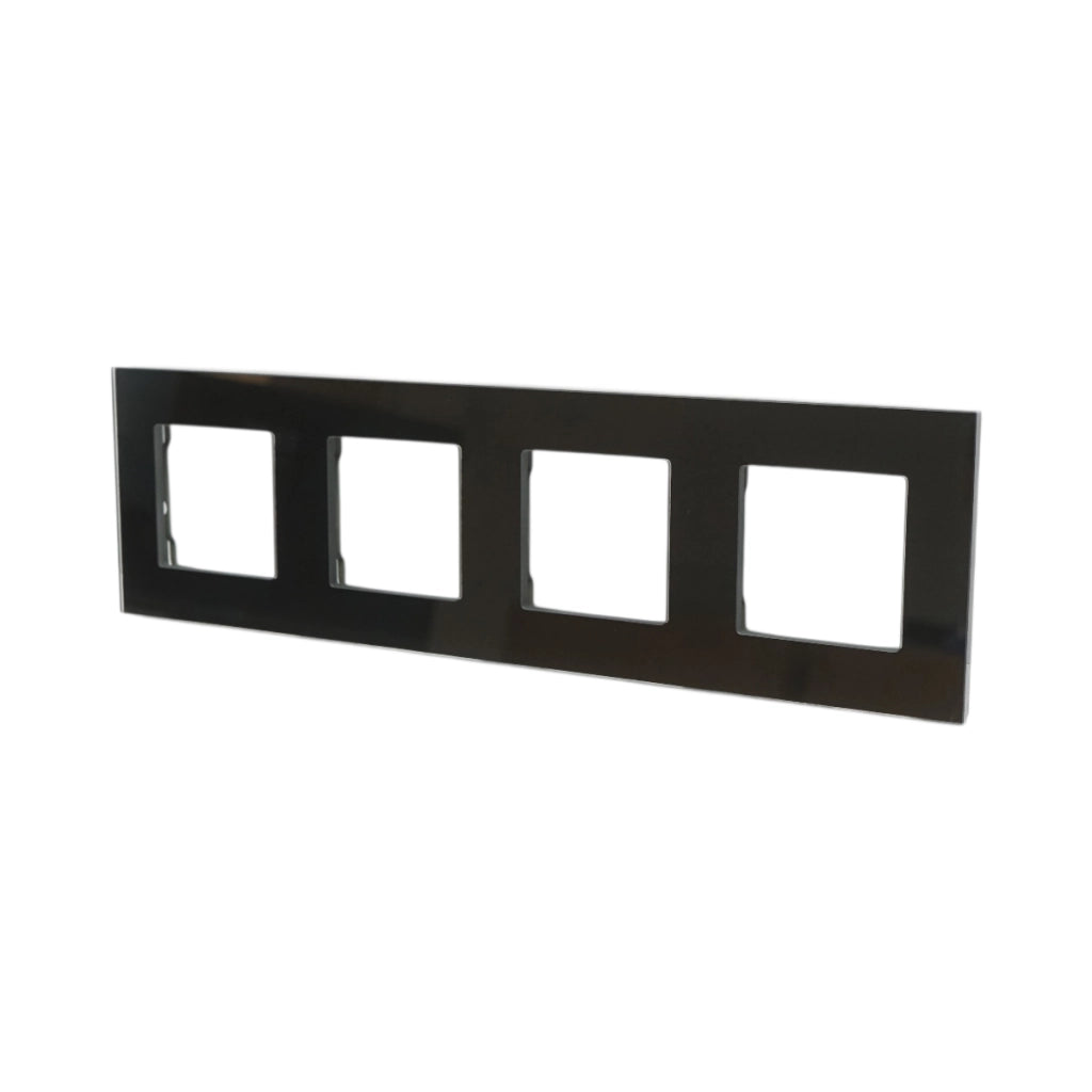 Cornice quadrupla in vetro nero per presa e interruttore 299x86 mm