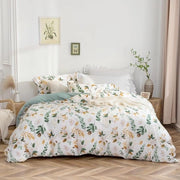 Coperta letto, 200 x 200 cm, cotone, 100% lavato, disegno floreale con maniglione in lino, certificato ÖkoTex e adatto per persone con allergie, 1 coperta e 2 cuscini 80 x