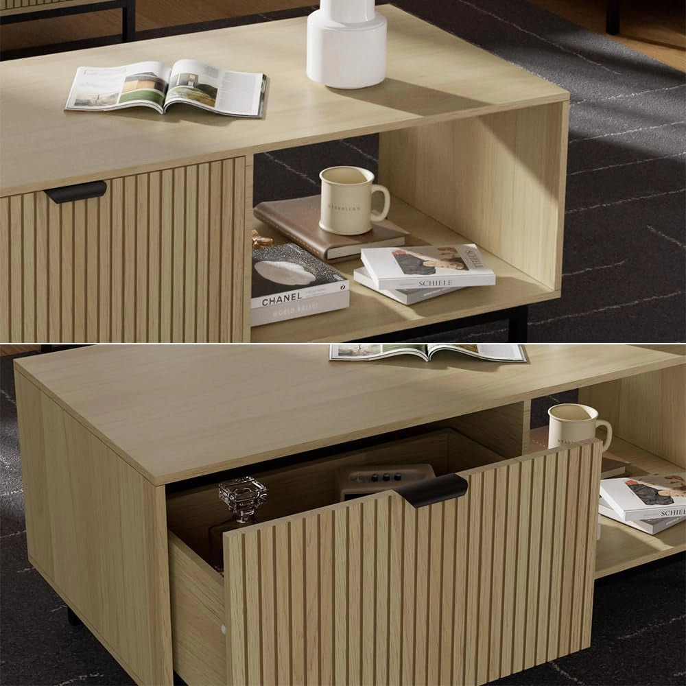Tavolino Lennox, Rovere, 110 x 50 cm, adatto per riporre riviste e telecomandi