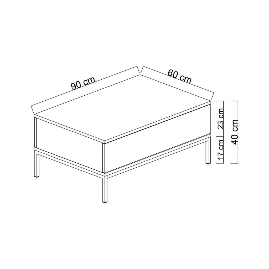 Tavolino da salotto Vespero, Tavolo basso da caffè, Portariviste per divano, Ripiano da soggiorno, 90x60h40 cm, Bianco e Oro