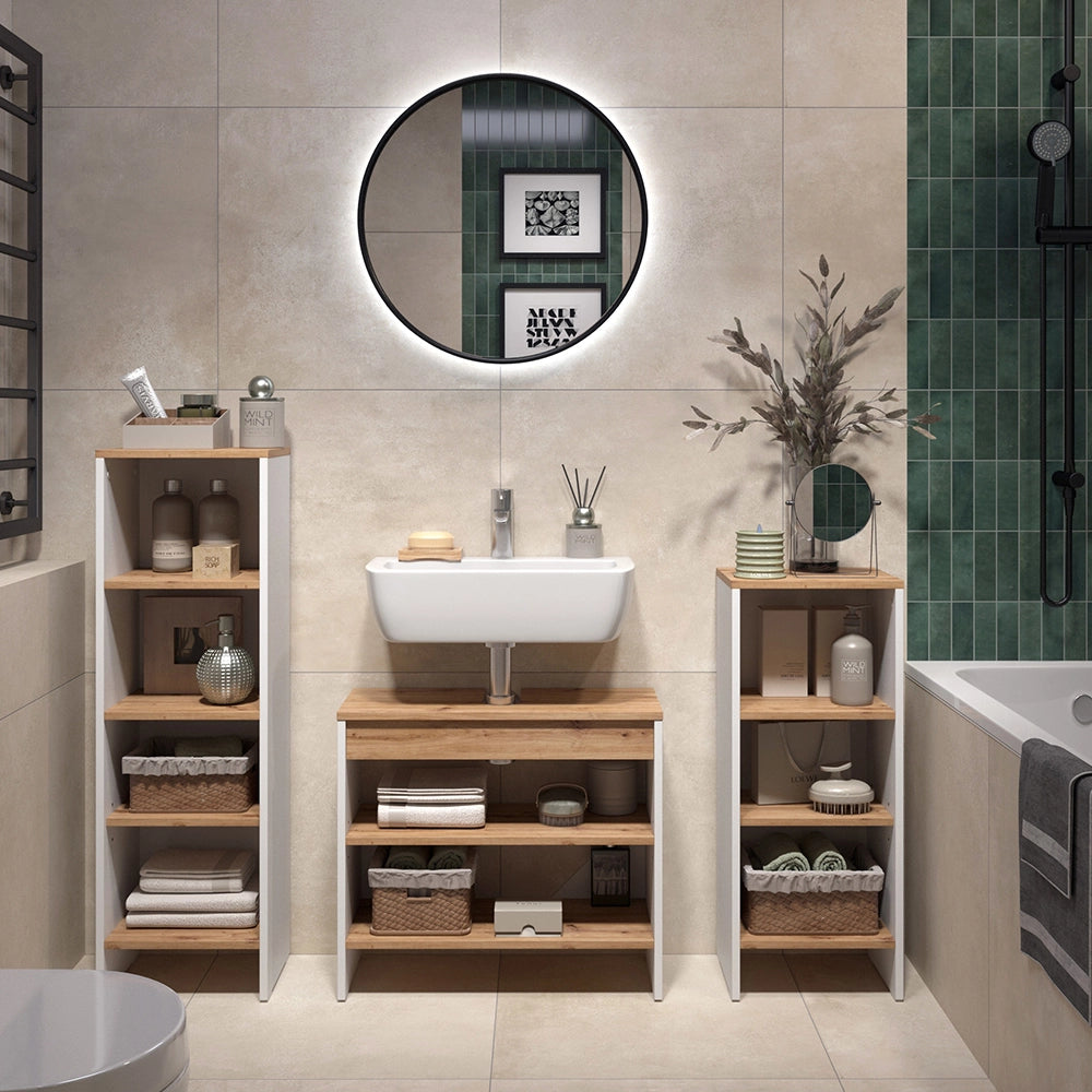 Vicco Set di mobili da bagno Bianco/Quercia dorata 3 parti