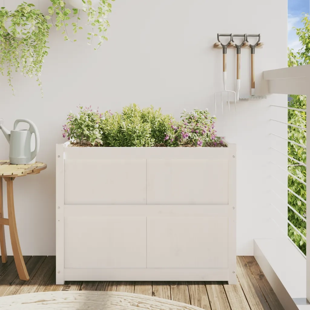 Fioriera | Cassetta per fiori | Vaso da Giardino Bianca 90x50x70 cm Legno Massello di Pino