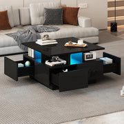 Tavolino-Xylo-70x70x40cm nero LED 4 cassetti 30kg