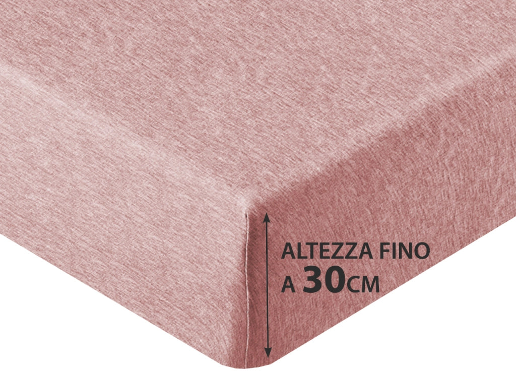 Lenzuola Sotto Con Angoli No Stiro In Tinta Unita Melange Modello Jersey - 1 Piazza - Rosa