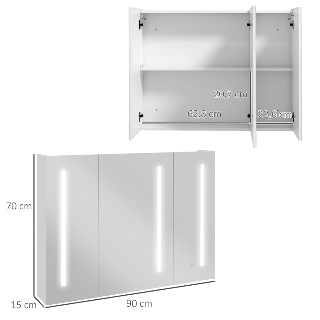 Armadio Bagno con Specchio e Prese USB ¨C zephmum ¨C Bianco 90x15x70 cm