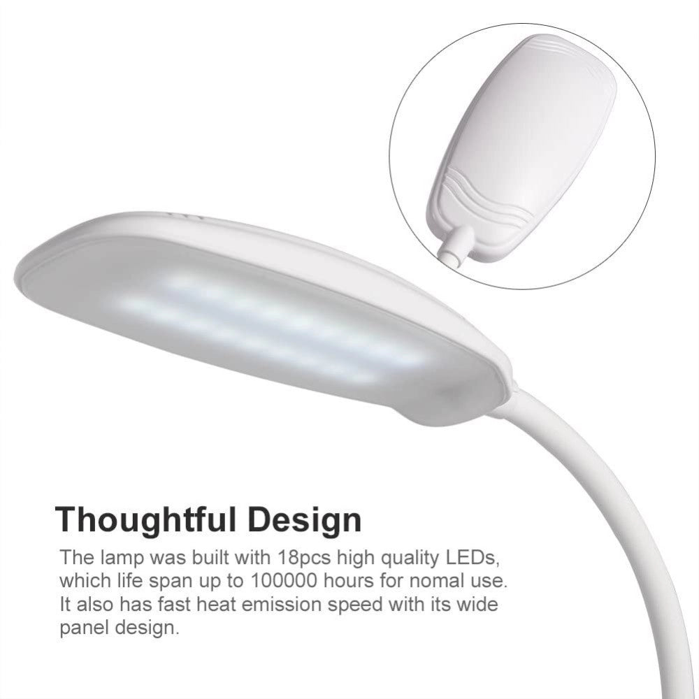 Trade Shop - Lampada Da Tavolo Scrivania A Led Luce Ricaricabile Touch Snodabile Con Pinza -