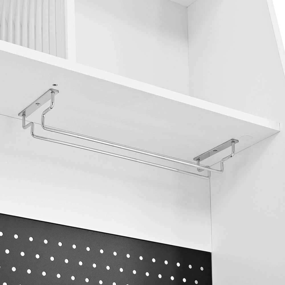 Armadio alto con prese elettriche e pannello perforato - Xylo - Porta-bicchieri da vino, cassetti, ideale per cucina e sala da pranzo (bianco)