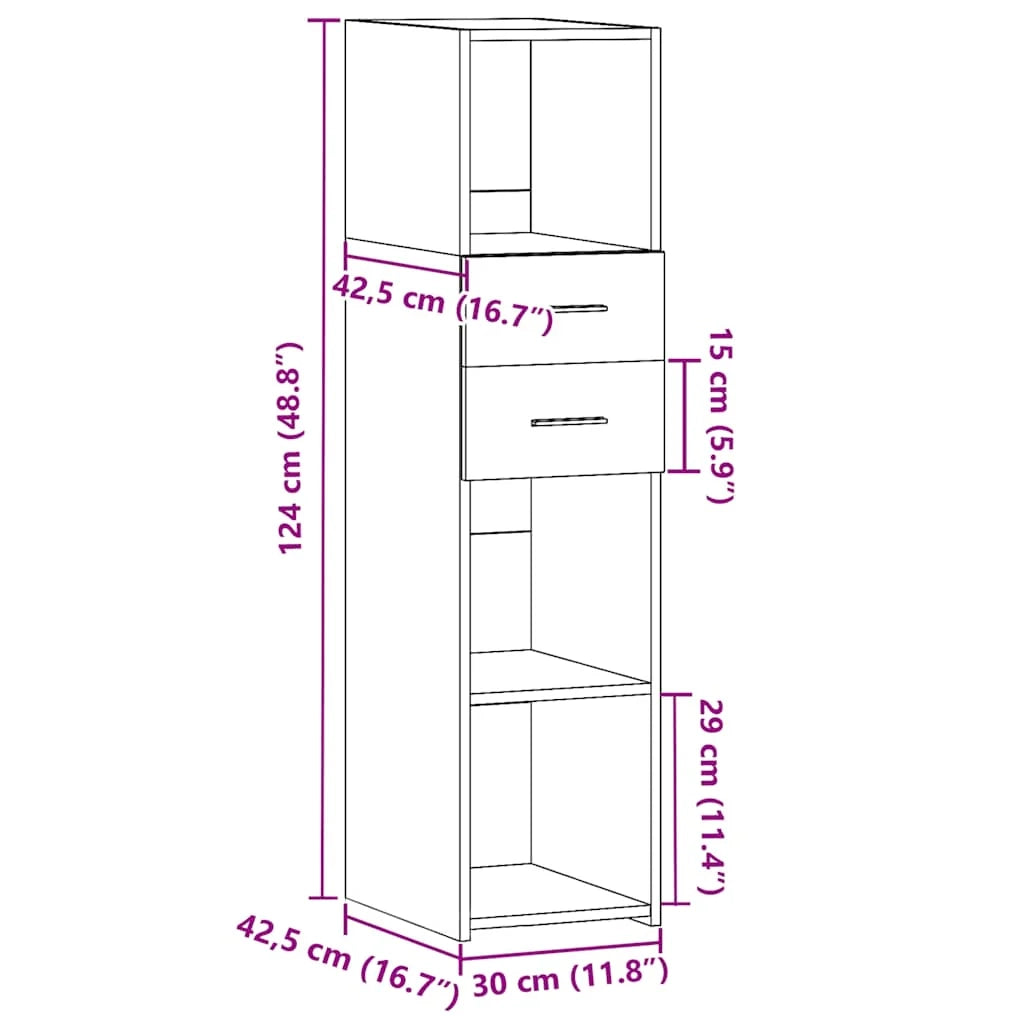 Buffet credenza cassettiera armadio mobile contenitore organizer cucina soggiorno salotto rovere Sonoma alto 30 x 42,5 x 124 cm legno ingegnerizzato grigio 02_0035170