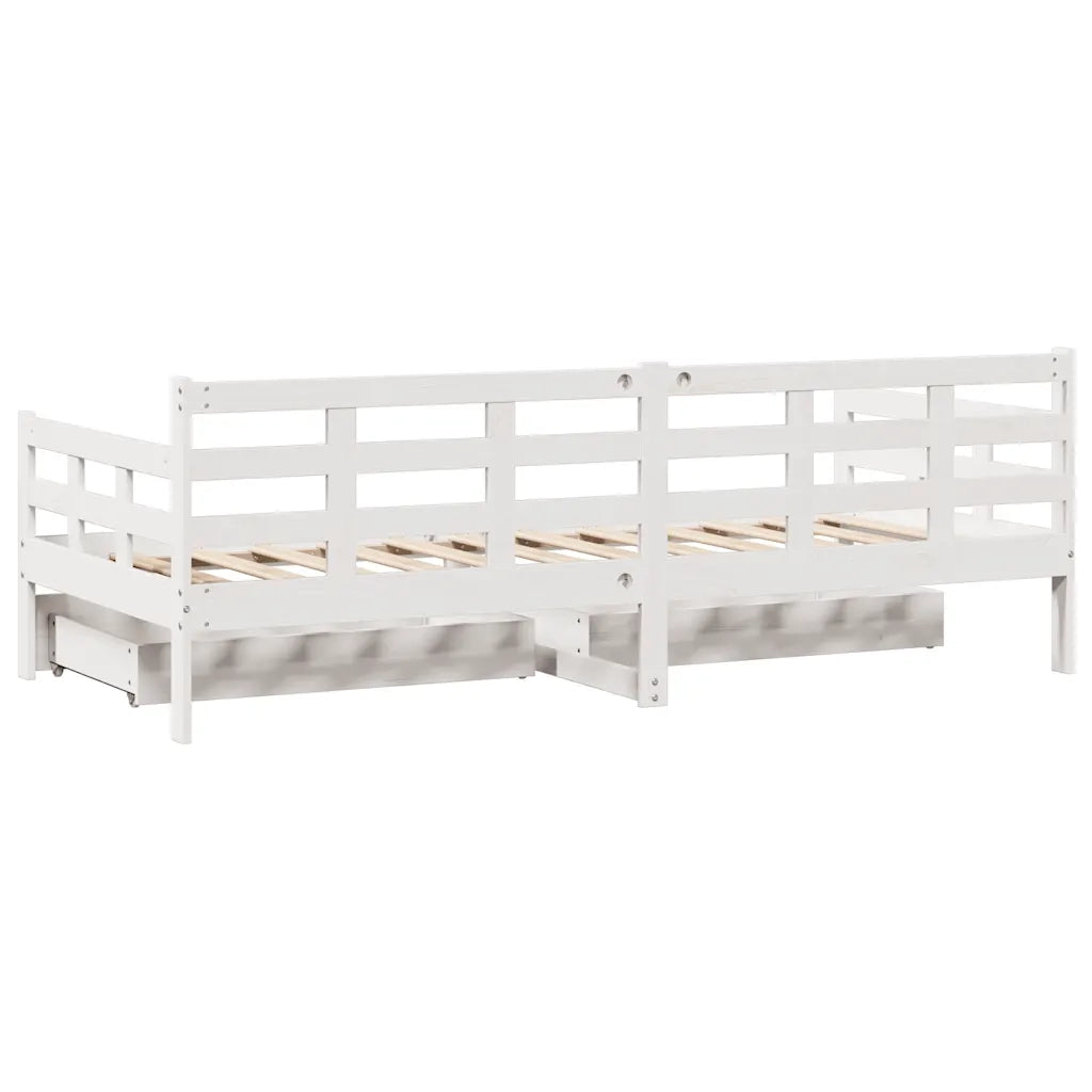 Dormeuse con Cassetti Bianco 90x190 cm Legno Massello di Pino