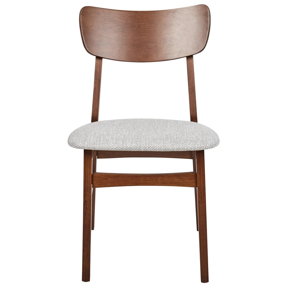 Set di 2 sedie da pranzo Struttura in legno di gomma scuro Seduta in tessuto poliestere grigio chiaro Design retrò senza braccioli