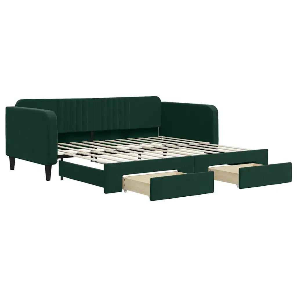Divano Letto Estraibile Cassetti Verde Scuro 100x200cm Velluto 3197120