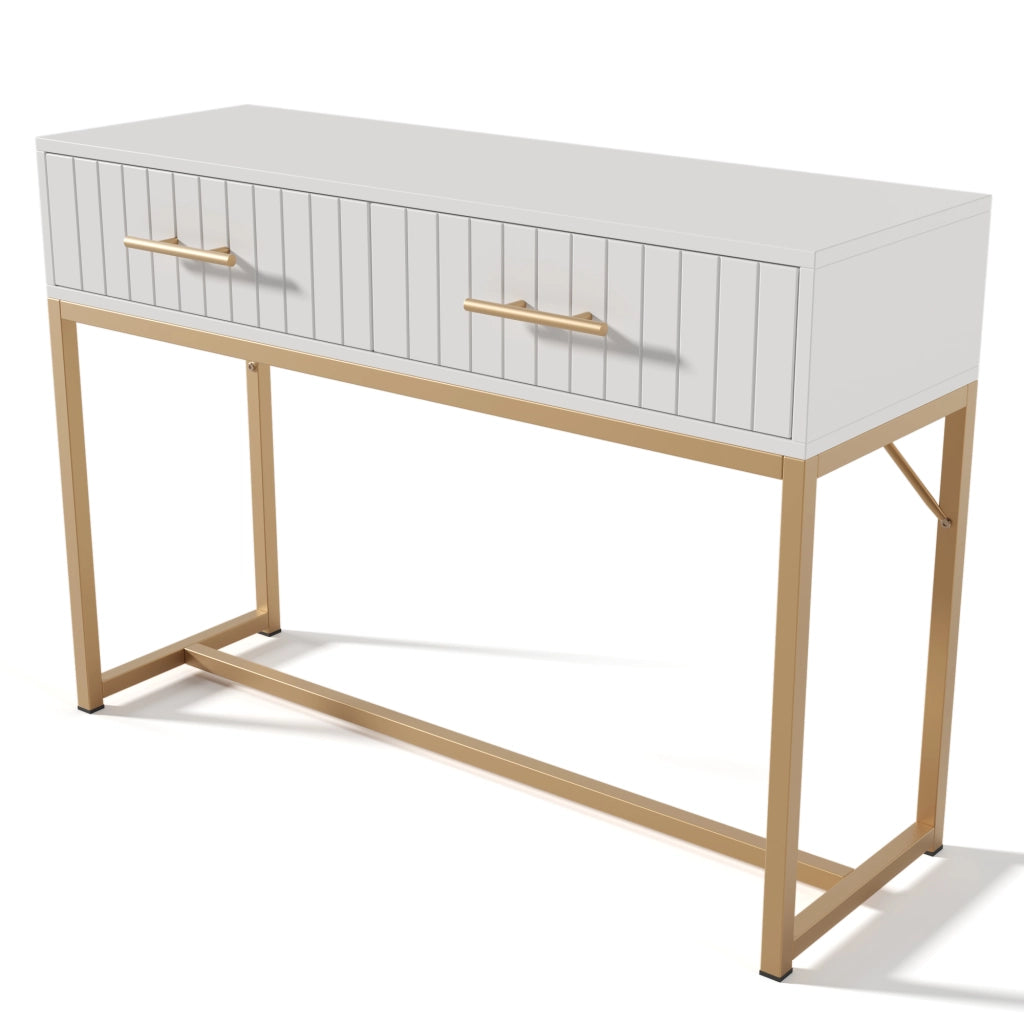 TOELETTA 100x45x75 cm Bianca con 2 Cassetti e base in metallo