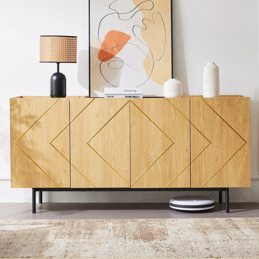 Credenza Soggiorno con 4 Ante e Inserto in Metallo ¨C MINIMAL ¨C Legno Naturale 160x40x78